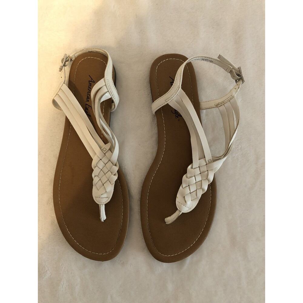 American Eagle Women’s Sandals 7.5 White‎ Cottagecore Minimalist Adjustable Flaw